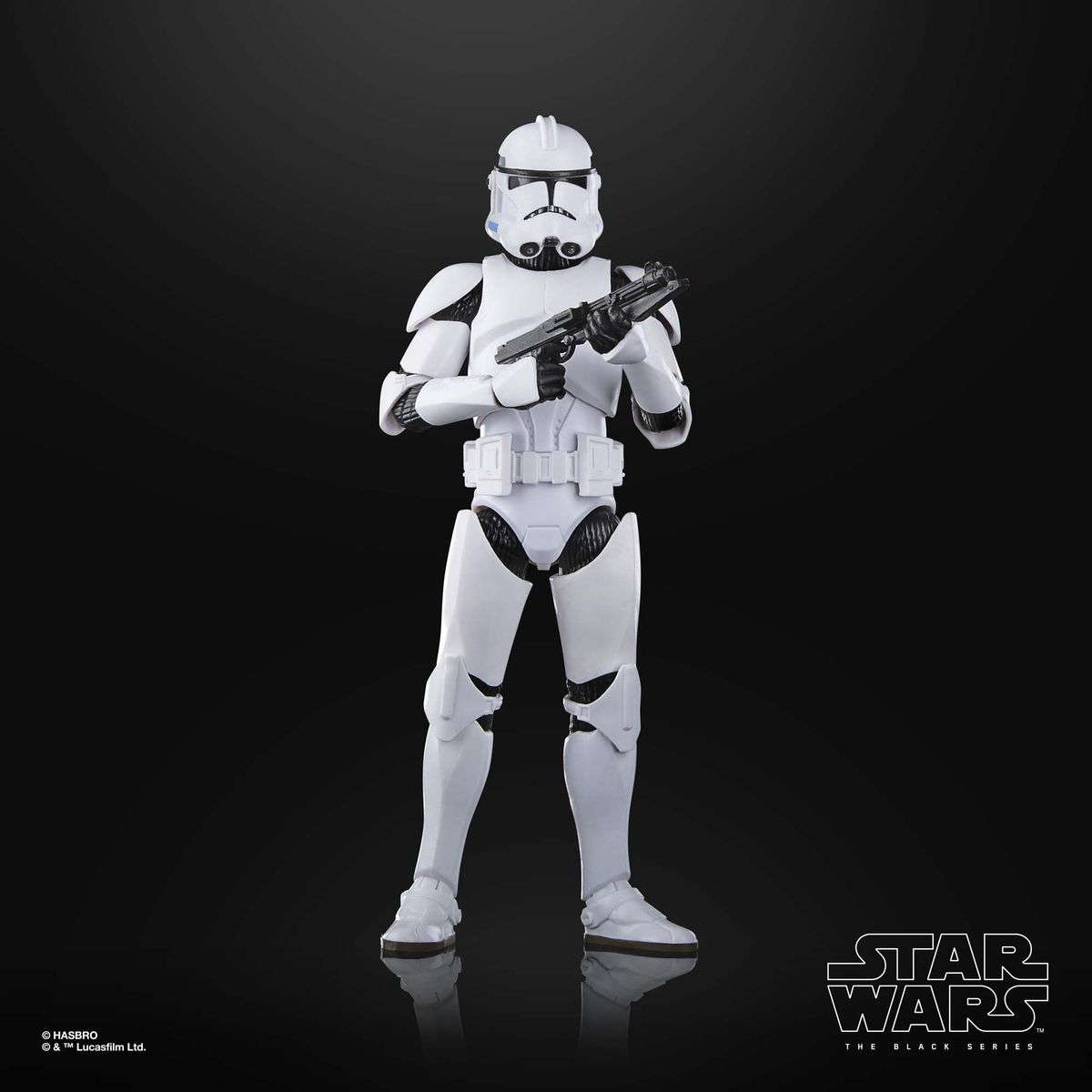 Phase II Clone Trooper action figure posed against a black background