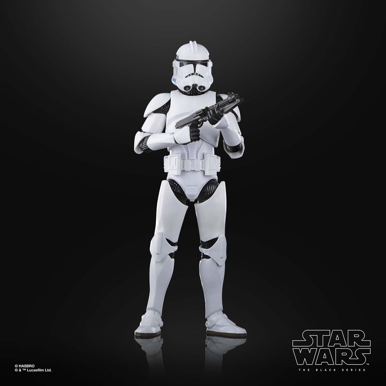Phase II Clone Trooper action figure posed against a black background