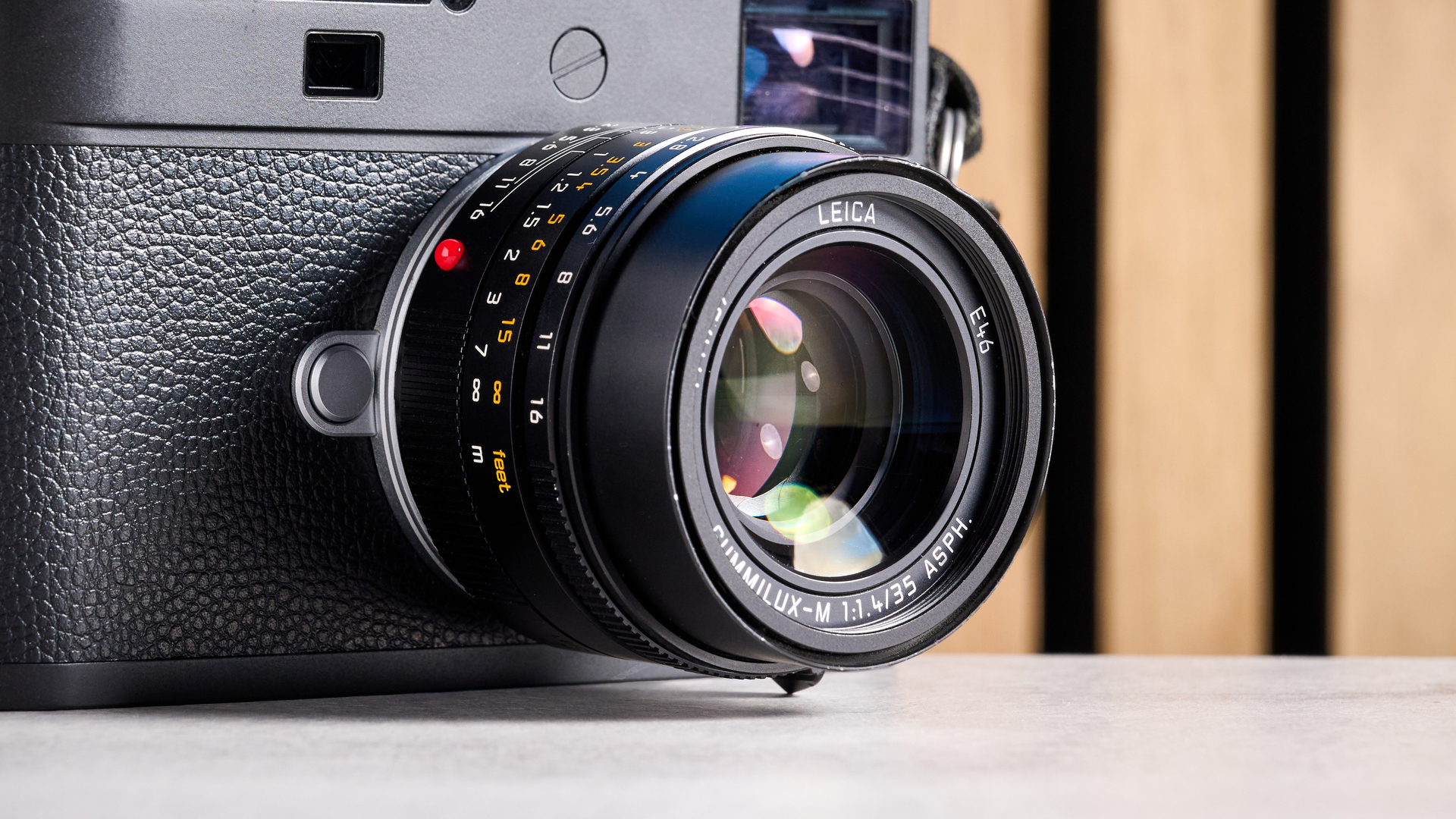 A black Leica M11-D rangefinder camera