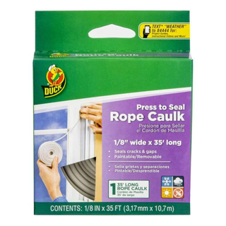 A cutout image of Duck Brand rope caulk packaging