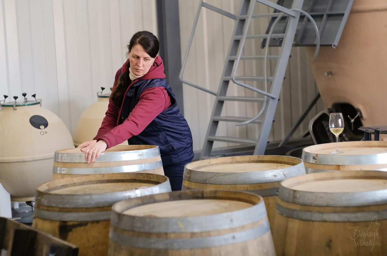 Barrel cellar at Beykush winery in Ukraine