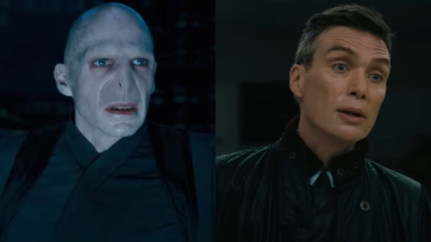 From left to right: Ralph Fiennes as Voldemort and Cillian Murphy in Oppenheimer. 