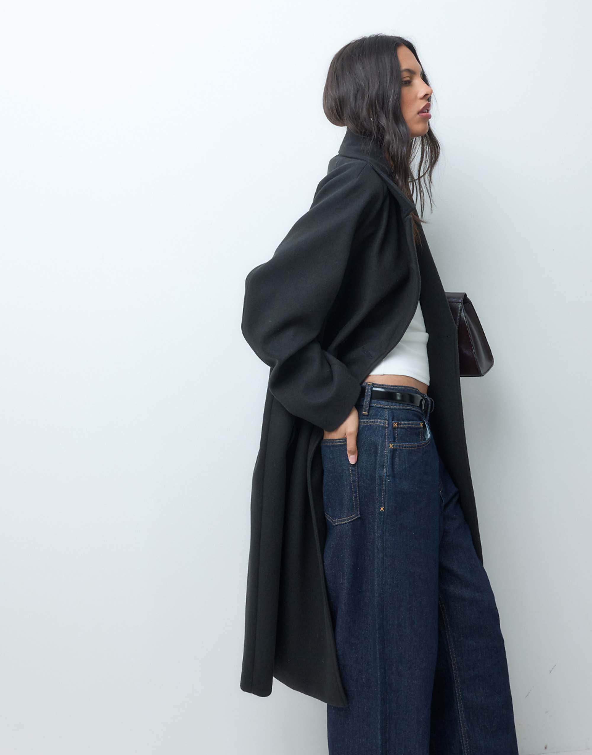 Asos Design Longline Double Breasted Coat in Black