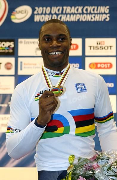 Gregory Bauge (France) with the gold medal he won in the men's sprint.