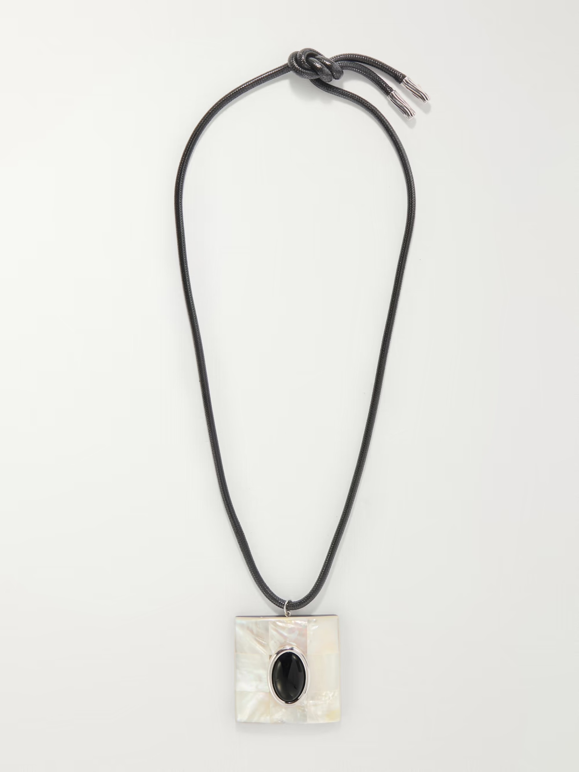 JULIETTA, Chamonix rhodium-plated, onyx and mother-of-pearl cord necklace