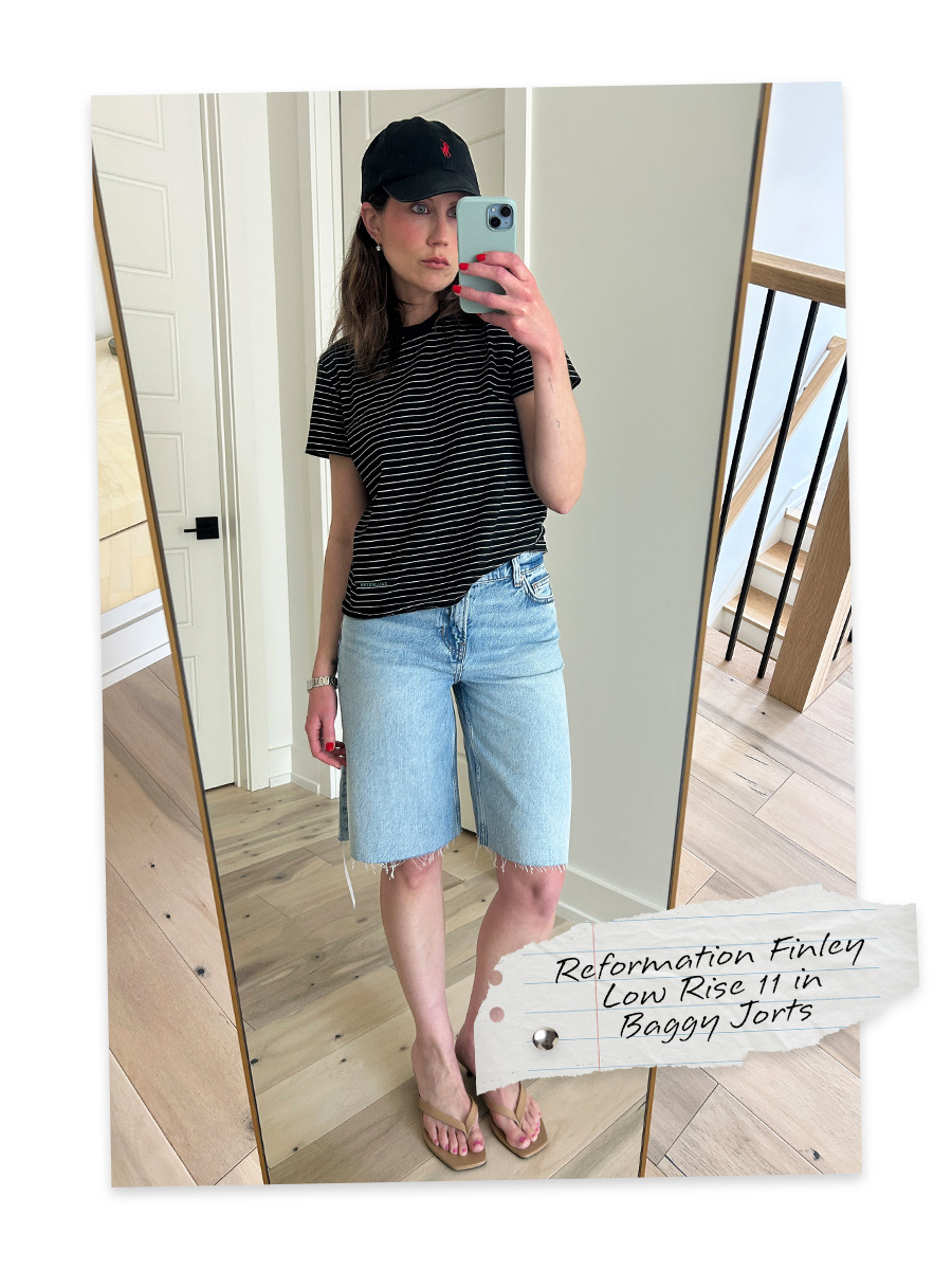 Reformation Finley shorts try-on