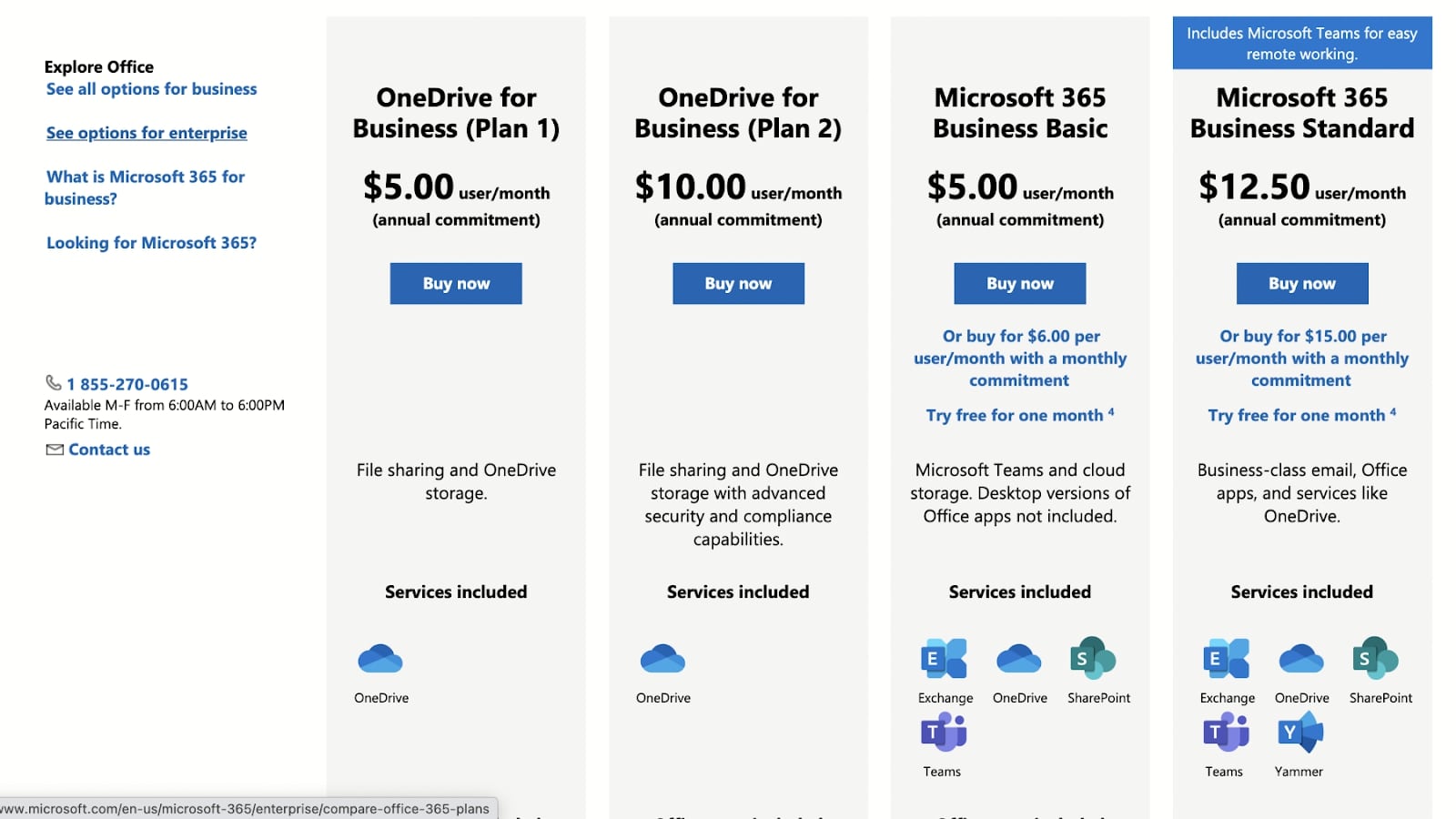 OneDrive's pricing plans for business
