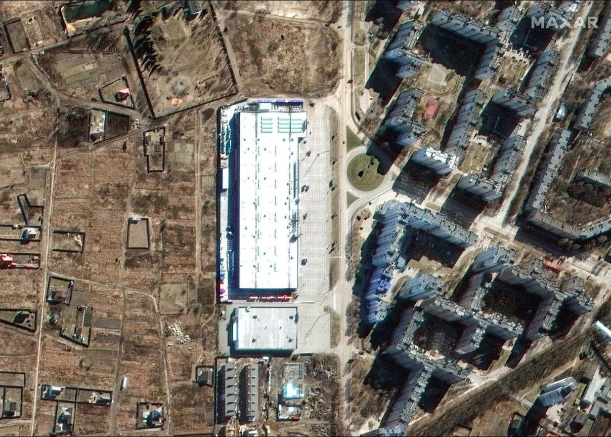 This Maxar satellite image shows the Epicenter K shopping center in Chenihiv, Ukraine on Feb. 28, 2022 before it was damaged by the conflict with Russia.