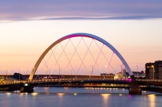 The Clyde Arc taken at sunrise on the Clyde River in Glasgow, Scotland