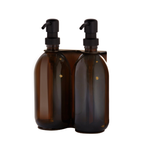 Copper Double Wall Mounted Soap Dispenser - Black / 250ml / Amber