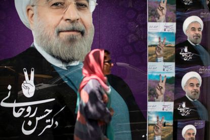 A campaign poster of Iranian President Hassan Rouhani