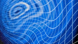 a series of ripples on a blue grid background