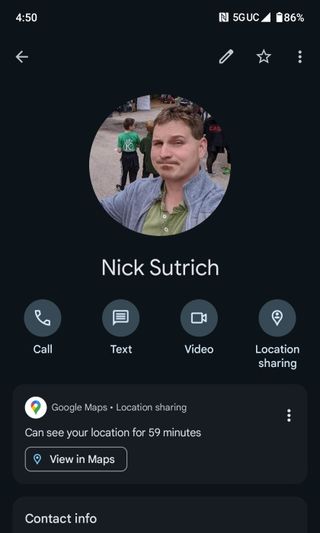 Location sharing in the Google Contacts app.
