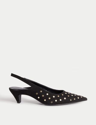 Studded Kitten Heel Pointed Slingback Shoes