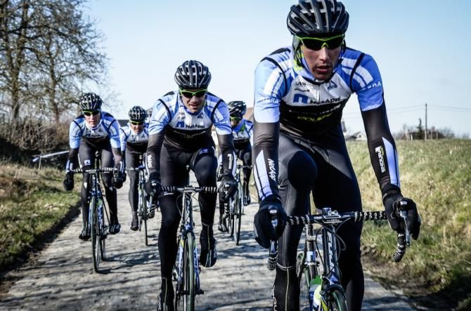 NetApp-Endura riders on the Omloop Het Nieuwsbald course