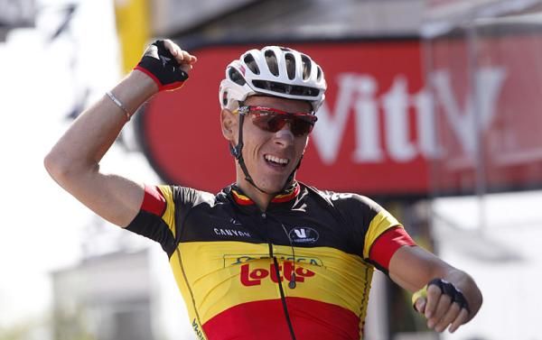 Philippe Gilbert (Omega Pharma-Lotto) celebrates his win