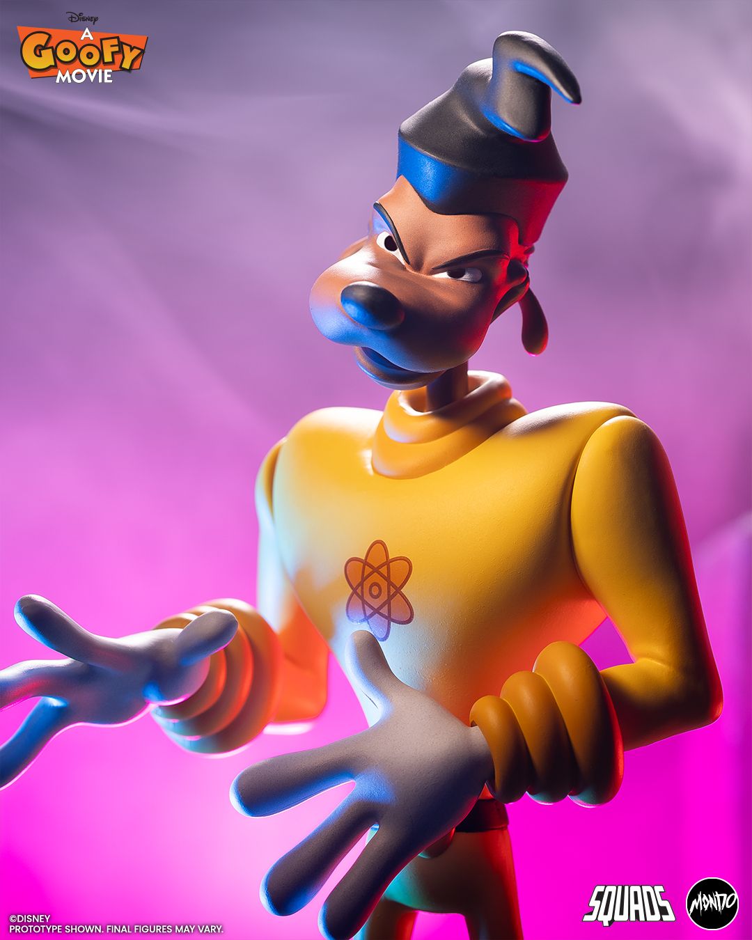 A Goofy Movie figures posing against themed backgrounds