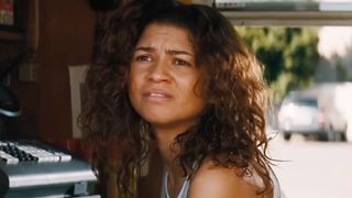 Rue in Season 3 of Euphoria reacting to Lori finding her. 