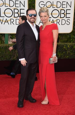 Ricky Gervais and Jane Fallon at the Golden Globes 2016