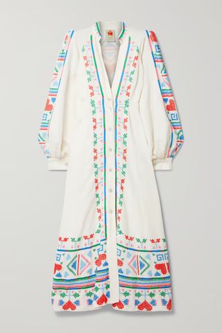 Farm Rio Embroidered linen-blend maxi dress