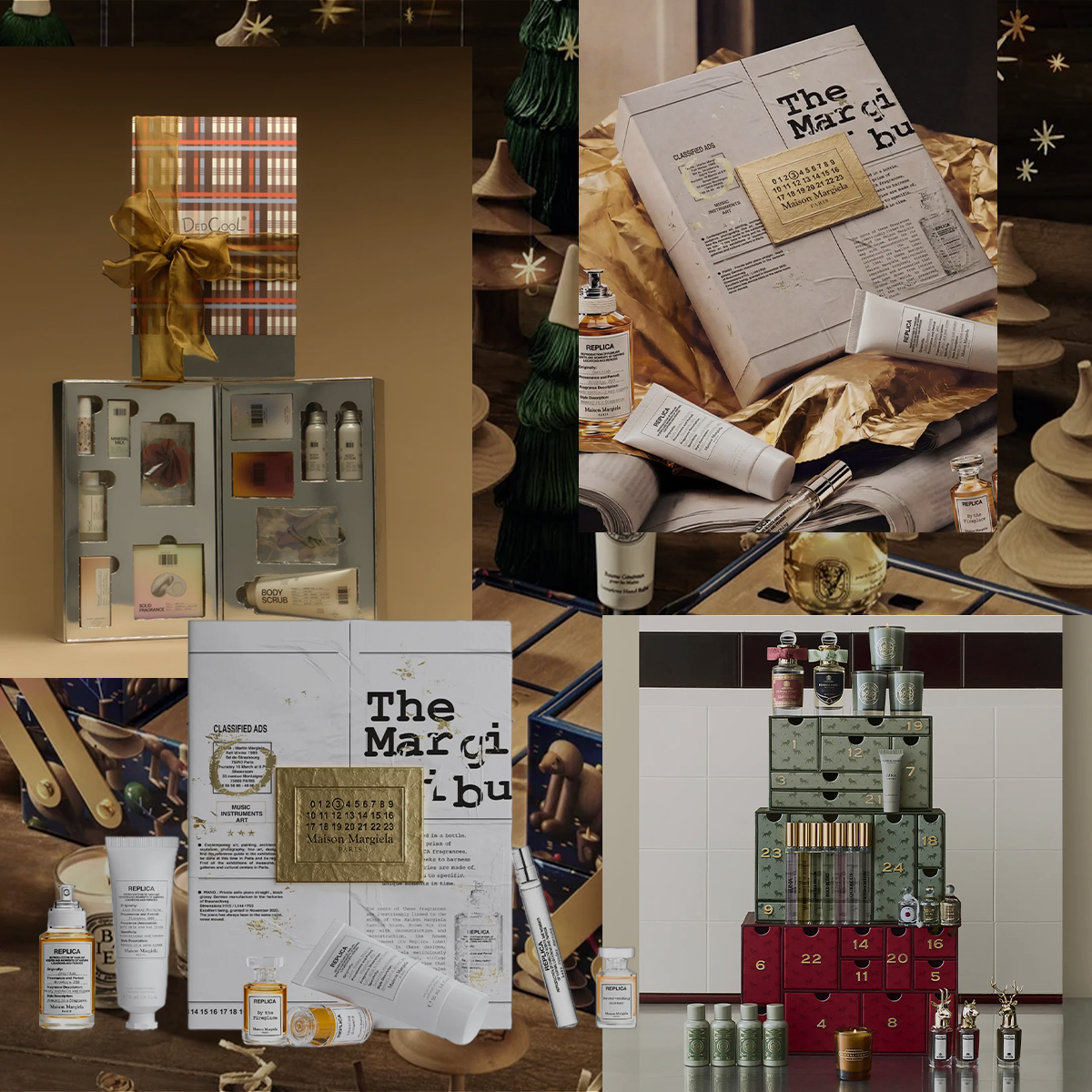 Photo collage of perfume advent calendars 