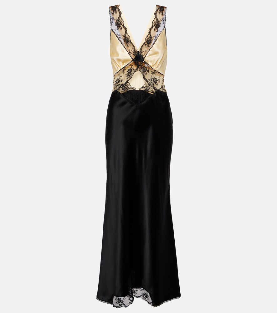Aries Lace-Trimmed Cutout Silk Maxi Dress