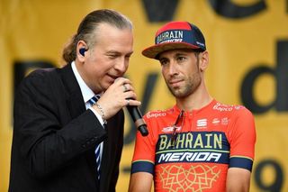 Vincenzo Nibali on stage at the 2018 Tour de France team presentation