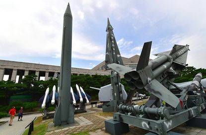 Replicas of North Korean missiles. 