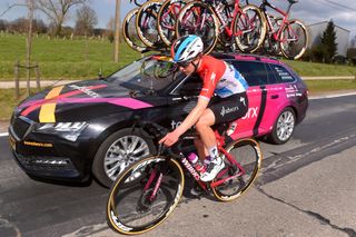 Christine Majerus at the SD Worx car during the Brugge-De Panne Classic