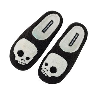 christmas gifts for him black fluffy slippers with skull design