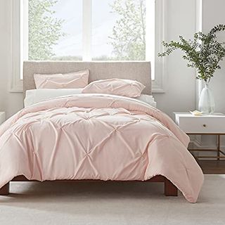 Serta Simply Clean Ultra Soft Hypoallergenic Stain Resistant Pleated Duvet Cover Set, Full/queen, Blush, 3 Piece ( Set of 1)