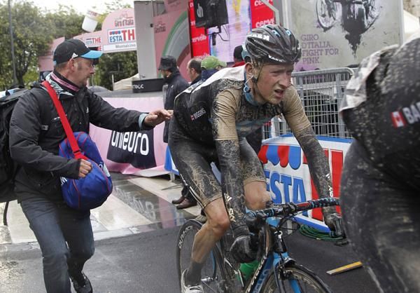 Bradley Wiggins (Team Sky) crosses the finish line of stage 7 of the Giro d'Italia.