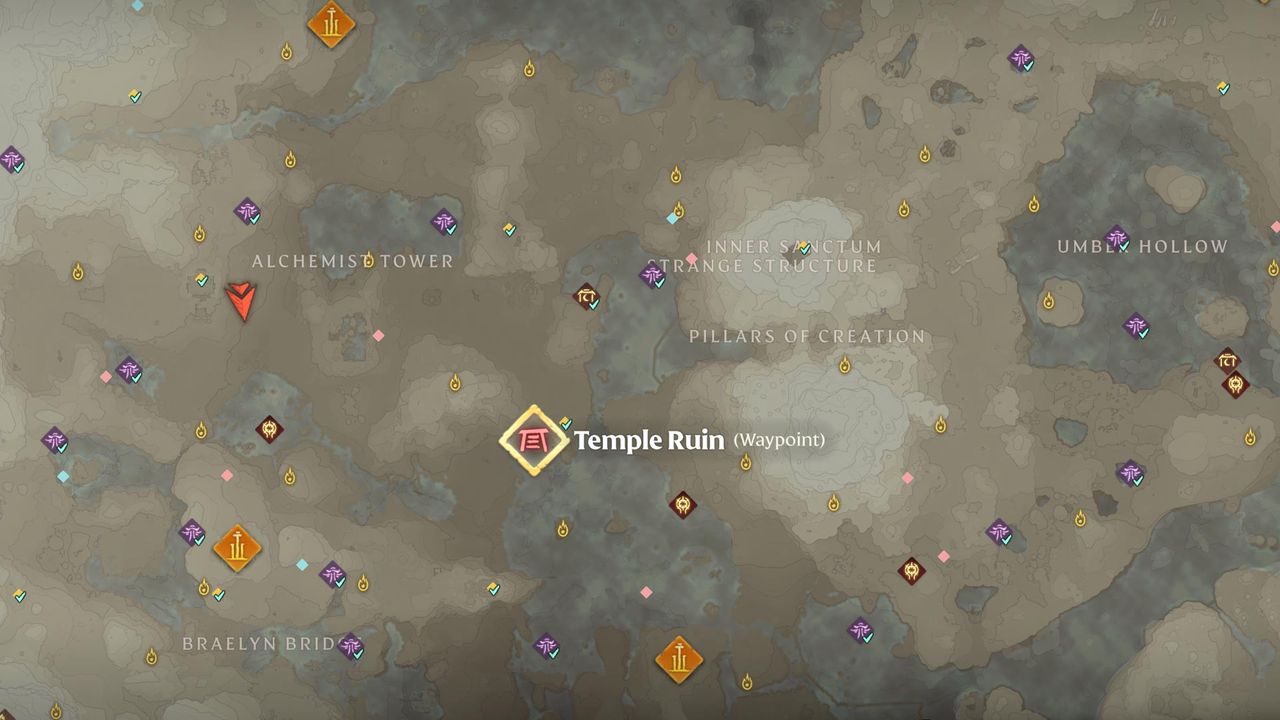 Enshrouded map of Embervale highlighting Temple Ruin