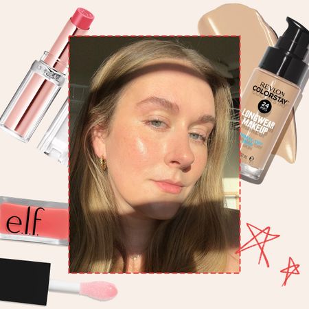 Beauty editor Kaitlyn McLintock surrounded by drugstore beauty products