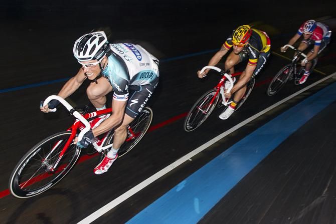 Sylvain Chavanel leads Tom Boonen and Niki Terpstra on the Eddy Merckx velodrome in Gent