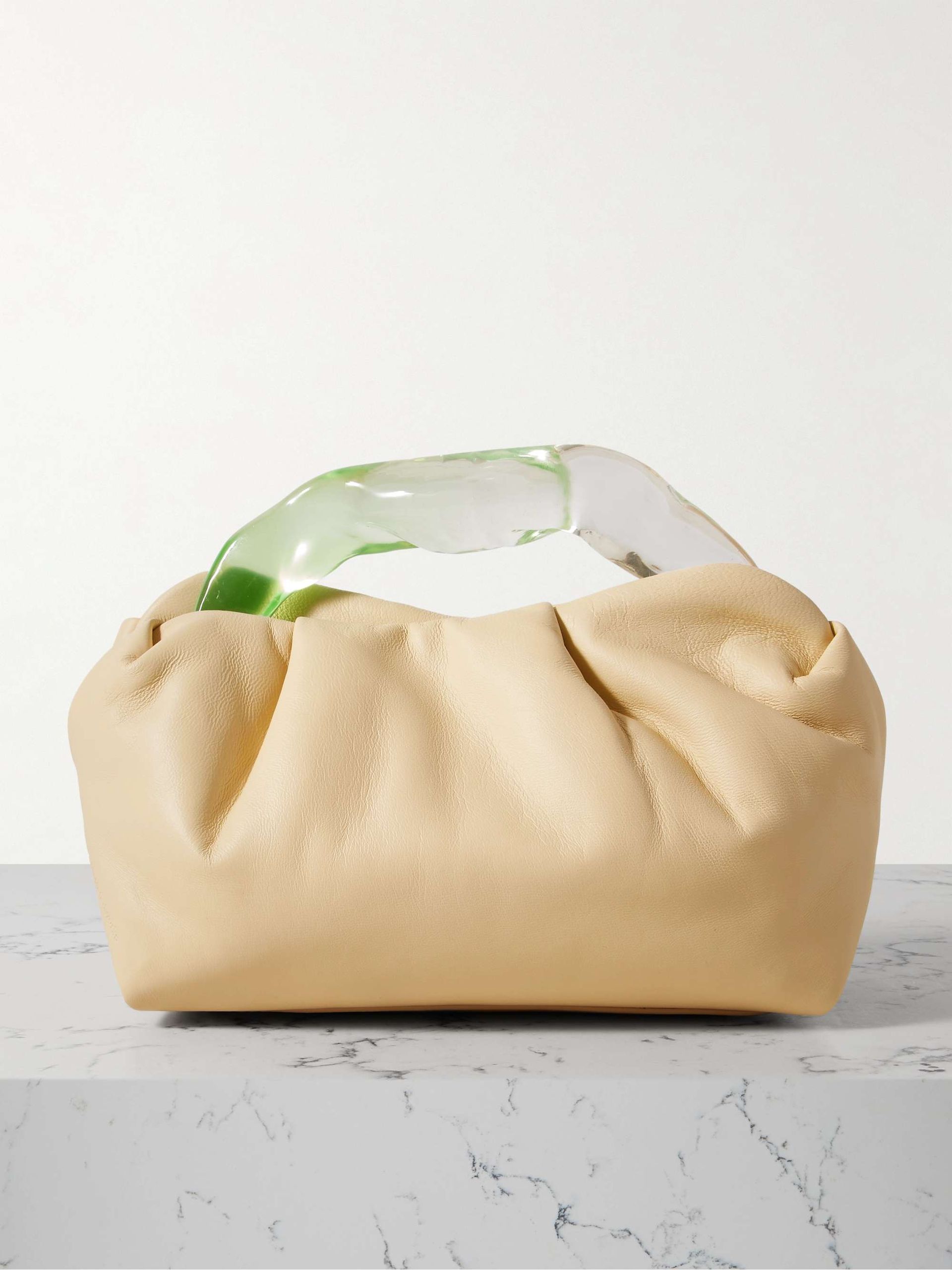 Lunchbox Pleated Resin and Leather Clutch