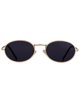 Gifiore Oval Sunglasses Vintage Retro 90s Sunglasses Trendy Designer Glasses for Women Men (gold Frame Grey Lens)