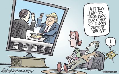 Political cartoon U.S. 2016 election Donald Trump protest vote