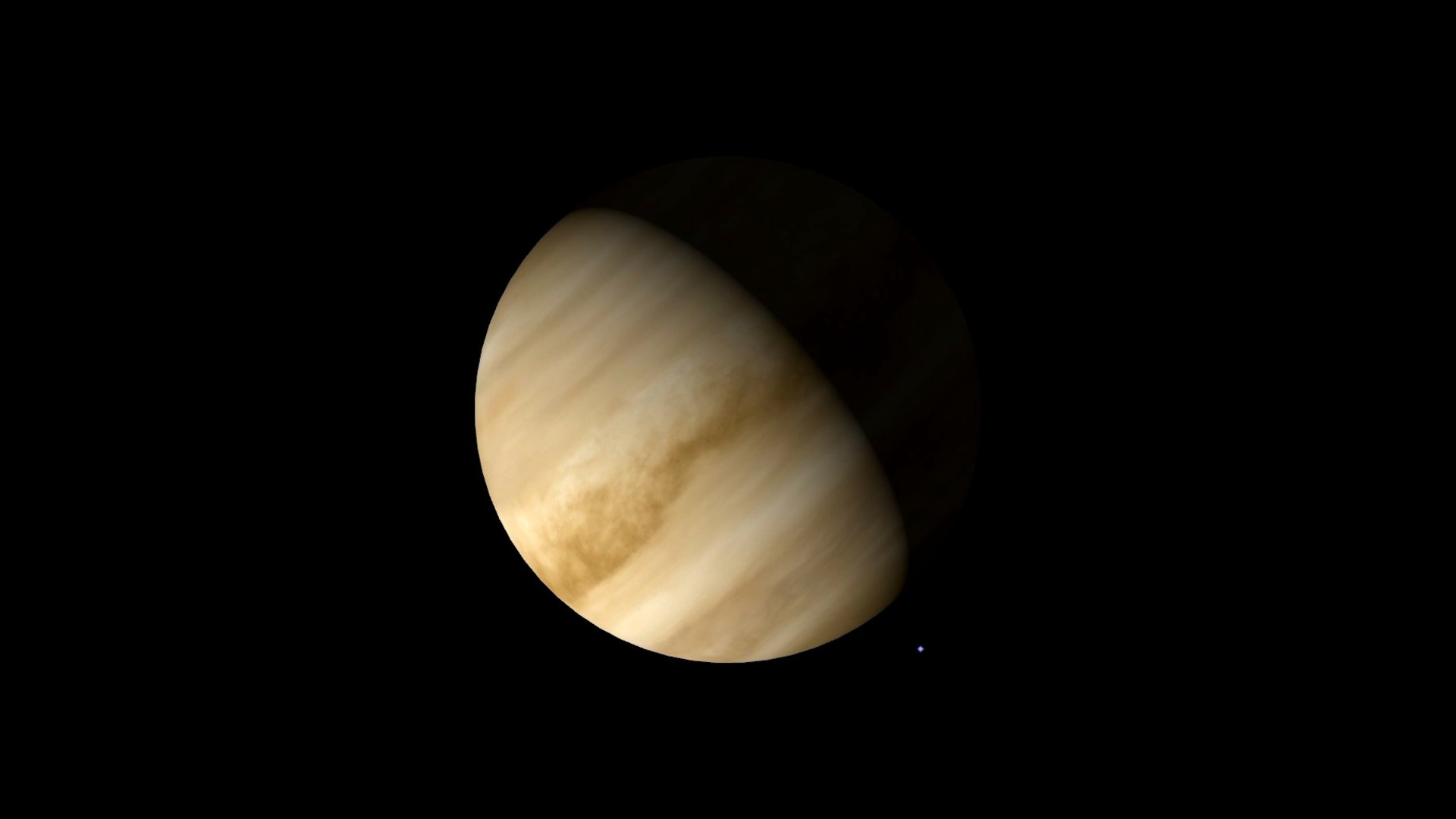 a pale yellow orb, with part of its face obscured by shadow, on a black background
