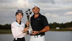 Lydia Ko and Jason Day hold the Grant Thornton Invitational trophy