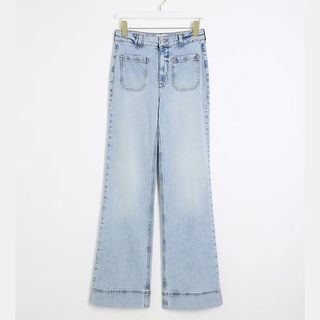 Blue High Waisted Front Pocket Wide Leg Jeans