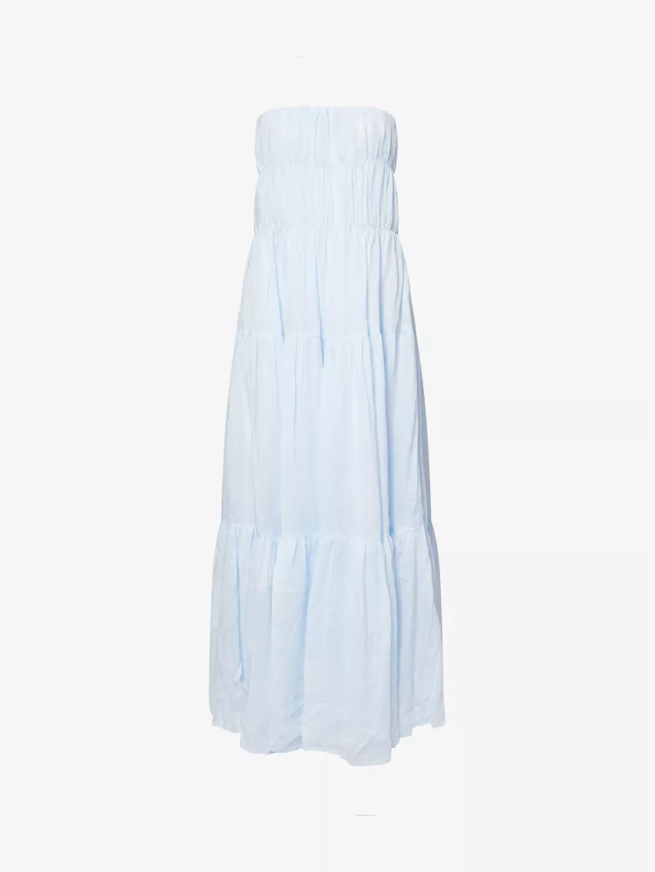 Artie Strapless Tiered Ramie Midi Dress