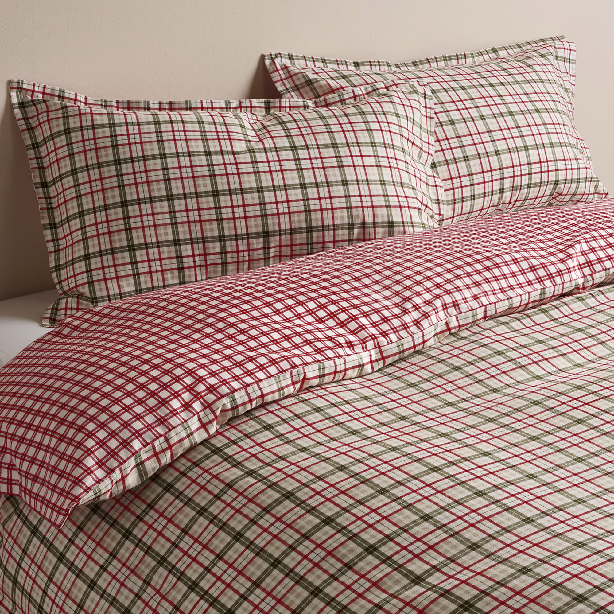 M&amp;amp;S Brushed Cotton Checked Reversible Bedding Set