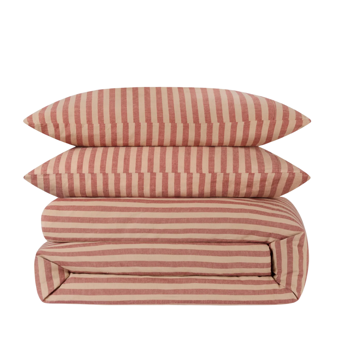 Striped red and cream bedding