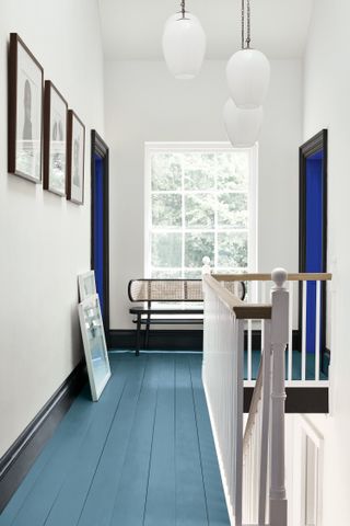 A blue painted stairway flooring