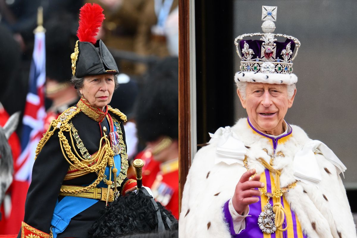 Princess Anne&#039;s coronation portrait position explained. Seen here are Princess Anne and King Charles on coronation day