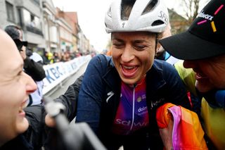 WEVELGEM BELGIUM MARCH 26 Race winner Marlen Reusser of Switzerland and Team SD Worx reacts after the 12th GentWevelgem In Flanders Fields 2023 Womens Elite a 1625km one day race from Ypres to Wevelgem UCIWWT on March 26 2023 in Wevelgem Belgium Photo by Luc ClaessenGetty Images