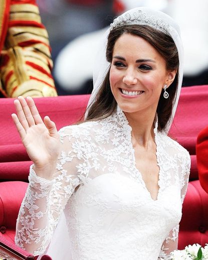 Kate’s halo-style tiara was borrowed from the Queen… 