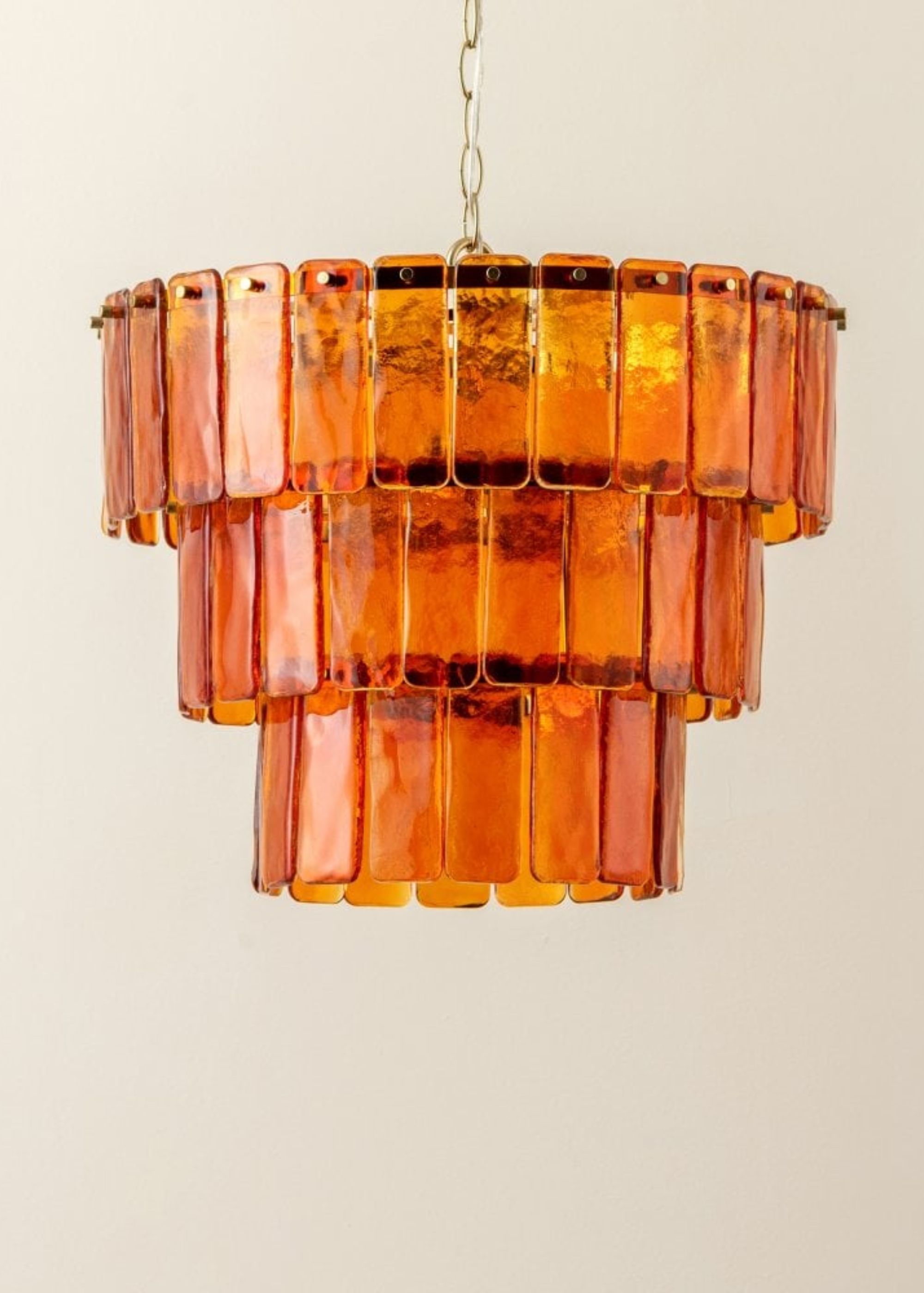 houseof., Houseof. Amber Glass Three Light Chandelier With Brass Detailing