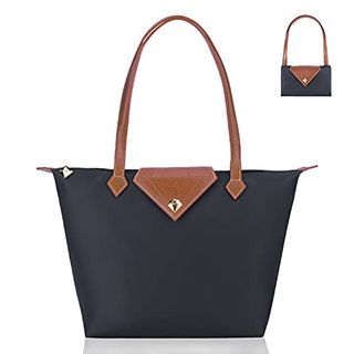 Bojly Tote Bags for Women Stylish Waterproof Nylon Ladies Shoulder Bag Top Handle Handbag Folding Beach Travel Bag for Work,shopping, School Deep Grey Large